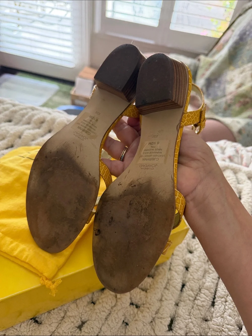 Joan & David Mustard Croc-Embossed Strappy Low Heel Sandals